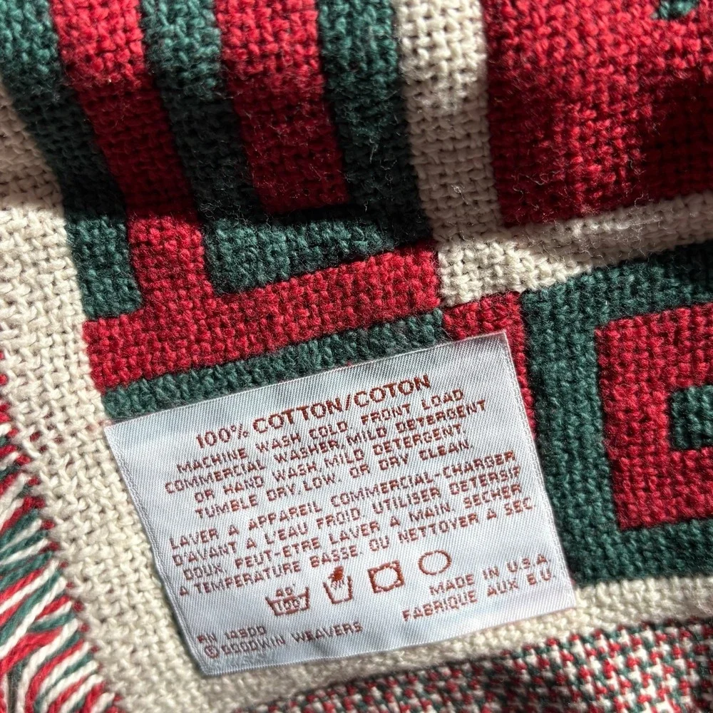 Goodwin Weavers Vintage Christmas Past Santa Triple Woven Cotton Afghan Blanket